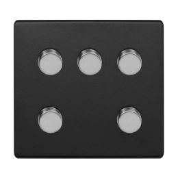 Soho Fusion Matt Black & Brushed Chrome 5 Gang Dimmer Switch 150W LED Trailing Edge Dimmer Screwless