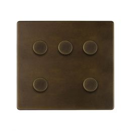 Soho Lighting Vintage Brass 5 Gang Trailing Edge Dimmer Switch 150W LED (300w Halogen/Incandescent) Screwless