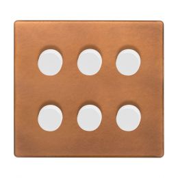 Soho Fusion Antique Copper & White 6 Gang 2 Way Intelligent Trailing Dimmer Switch Screwless LED 150W LED (400w Halogen/Incandescent)