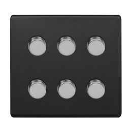 Soho Fusion Matt Black & Brushed Chrome 6 Gang 2 Way Intelligent Trailing Dimmer Switch Screwless LED 150W LED (400w Halogen/Incandescent)