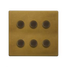 Soho Lighting Old Brass 6 Gang 2 Way Intelligent Trailing Dimmer Switch LED 150W LED (300w Halogen/Incandescent)