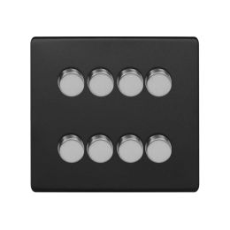 Soho Fusion Matt Black & Brushed Chrome 8 Gang 2 Way Intelligent Trailing Dimmer Switch Screwless