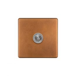 Soho Fusion Antique Copper & Brushed Chrome 20A 1 Gang 2 Way Toggle Switch Screwless