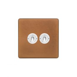 Soho Fusion Antique Copper & White 20A 2 Gang 2 Way Toggle Switch Screwless