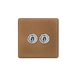 Soho Fusion Antique Copper & Brushed Chrome 20A 2 Gang 2 Way Toggle Switch Screwless