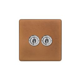 Soho Fusion Antique Copper & Brushed Chrome 20A 2 Gang 2 Way Toggle Switch Screwless