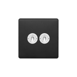 Soho Fusion Matt Black & White 20A 2 Gang 2 Way Toggle Switch Screwless