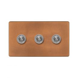 Soho Fusion Antique Copper & Brushed Chrome 20A 3 Gang 2 Way Toggle Switch Screwless