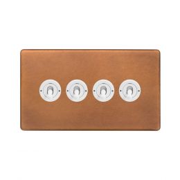 Soho Fusion Antique Copper & White 20A 4 Gang 2 Way Toggle Switch Screwless
