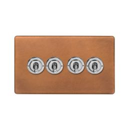 Soho Fusion Antique Copper & Brushed Chrome 20A 4 Gang 2 Way Toggle Switch Screwless
