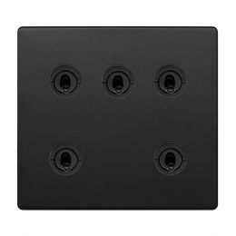 Soho Lighting Matt Black 5 Gang Toggle Light Switch 20A 2 Way Screwless