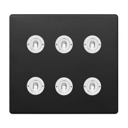 Soho Fusion Matt Black & White 6 Gang Toggle Light Switch 20A 2 Way Screwless