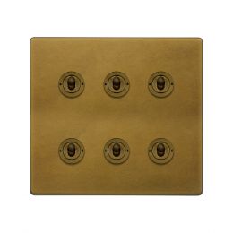Soho Lighting Old Brass 6 Gang Toggle Light Switch 20A 2 Way
