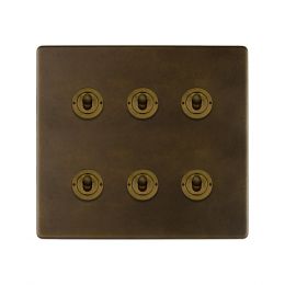 Soho Lighting Vintage Brass 6 Gang Toggle Light Switch 20A 2 Way