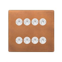 Soho Fusion Antique Copper & White 8 Gang Toggle Light Switch 20A 2 Way Screwless