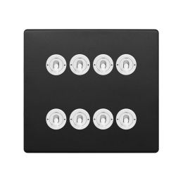 Soho Fusion Matt Black & White 8 Gang Toggle Light Switch 20A 2 Way Screwless