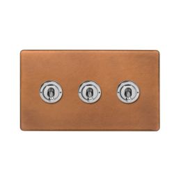 Soho Fusion Antique Copper & Brushed Chrome 20A 3 Gang Intermediate Toggle Screwless