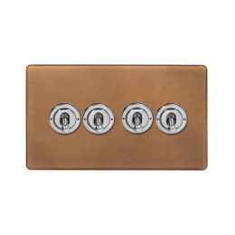 Soho Fusion Antique Copper & Brushed Chrome 20A 4 Gang Intermediate Toggle Screwless