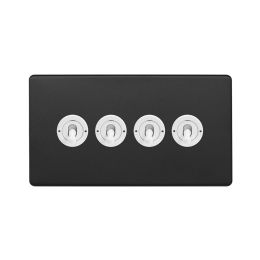 Soho Fusion Matt Black & White 20A 4 Gang Intermediate Toggle Screwless