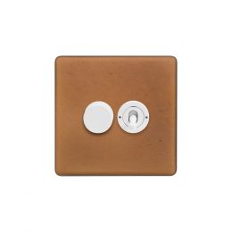 Soho Fusion Antique Copper & White 2 Gang Dimmer and Toggle Switch Combo (1x150W LED Dimmer 1x20A 2 Way Toggle)