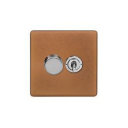 Soho Fusion Antique Copper & Brushed Chrome 2 Gang Dimmer and Toggle Switch Combo (1x150W LED Dimmer 1x20A 2 Way Toggle)