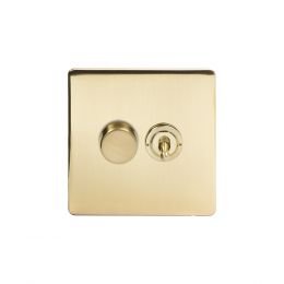 Soho Lighting Brushed Brass 2 Gang Dimmer and Toggle Switch Combo (1x150W LED Dimmer 1x20A 2 Way Toggle)