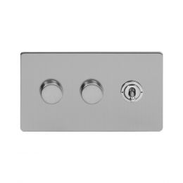 Soho Lighting Brushed Chrome 3 Gang Switch with 2 Dimmers (2x150W LED Dimmer 1x20A 2 Way Toggle)