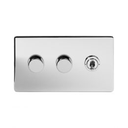 Soho Lighting Polished Chrome 3 Gang Switch with 2 Dimmers (2x150W LED Dimmer 1x20A 2 Way Toggle)