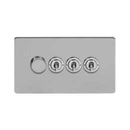 Soho Lighting Brushed Chrome 4 Gang Switch with 1 Dimmer (1x150W LED Dimmer 3x20A 2 Way Toggle)