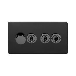 Soho Lighting Matt Black 4 Gang Switch with 1 Dimmer (1x150W LED Dimmer 3x20A 2 Way Toggle)