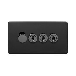 Soho Lighting Matt Black 4 Gang Switch with 1 Dimmer (1x150W LED Dimmer 3x20A 2 Way Toggle)