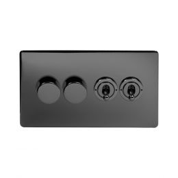 Soho Lighting Black Nickel 4 Gang Switch with 2 Dimmers (2x150W LED Dimmer 2x20A 2 Way Toggle)