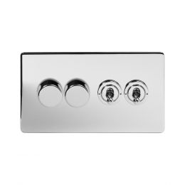 Soho Lighting Polished Chrome 4 Gang Switch with 2 Dimmers (2x150W LED Dimmer 2x20A 2 Way Toggle)