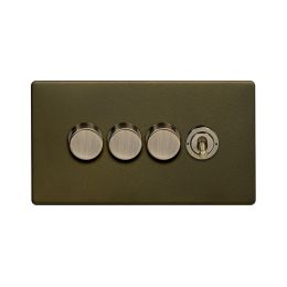 Soho Lighting Bronze 4 Gang Switch with 3 Dimmers (3x150W LED Dimmer 1x20A 2 Way Toggle)