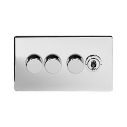 Soho Lighting Polished Chrome 4 Gang Switch with 3 Dimmers (3x150W LED Dimmer 1x20A 2 Way Toggle)