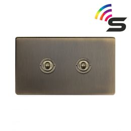 Soho Lighting Antique Brass 2 Gang 150W Smart Toggle Switch