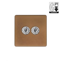 Soho Lighting Fusion Antique Copper & Brushed Chrome 2 Gang Dimming Toggle Switch
