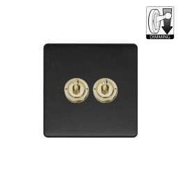 Soho Lighting Fusion Matt Black & Brushed Brass 2 Gang Dimming Toggle Switch