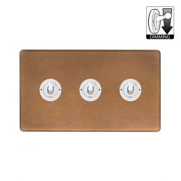 Soho Lighting Fusion Antique Copper & White Metal 3 Gang Dimming Toggle Switch