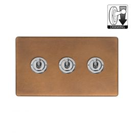 Soho Lighting Fusion Antique Copper & Brushed Chrome 3 Gang Dimming Toggle Switch