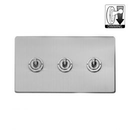 Soho Lighting Brushed Chrome 3 Gang Dimming Toggle Switch