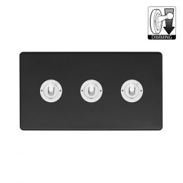 Soho Lighting Fusion Matt Black & White 3 Gang Dimming Toggle Switch