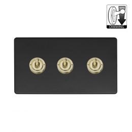 Soho Lighting Fusion Matt Black & Brushed Brass 3 Gang Dimming Toggle Switch