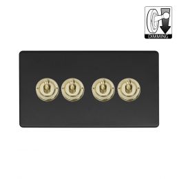 Soho Lighting Fusion Matt Black & Brushed Brass 4 Gang Dimming Toggle Switch