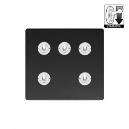 Soho Lighting Fusion Matt Black & White 5 Gang Dimming Toggle Switch