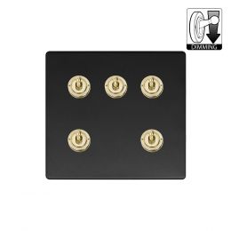 Soho Lighting Fusion Matt Black & Brushed Brass 5 Gang Dimming Toggle Switch