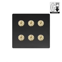 Soho Lighting Fusion Matt Black & Brushed Brass 6 Gang Dimming Toggle Switch