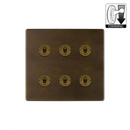 Soho Lighting Vintage Brass 6 Gang Dimming Toggle Switch