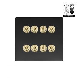 Soho Lighting Fusion Matt Black & Brushed Brass 8 Gang Dimming Toggle Switch