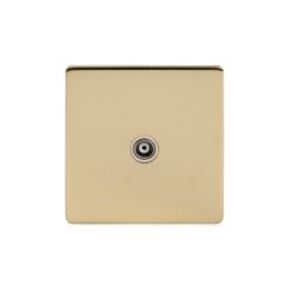 Soho Lighting Brushed Brass 1 Gang TV Socket Wht Ins Screwless